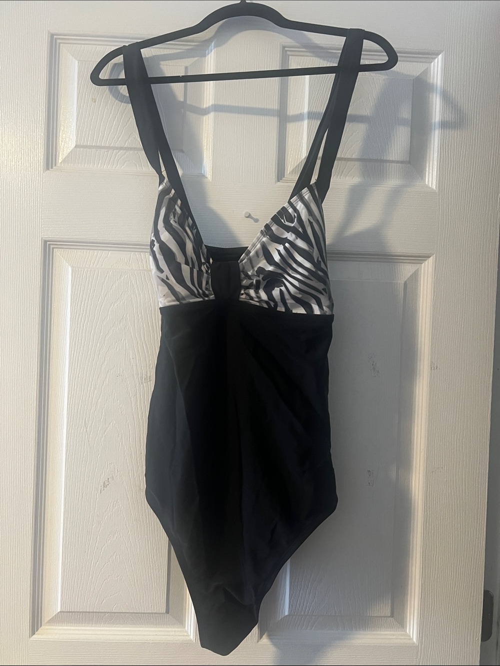 Black One-Piece Swimsuit with Zebra Print Accent - ladies